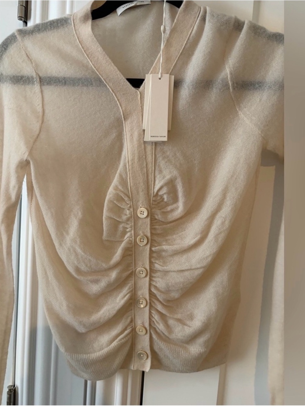 Rebecca Taylor Cream Ruched Button-Front Cardigan